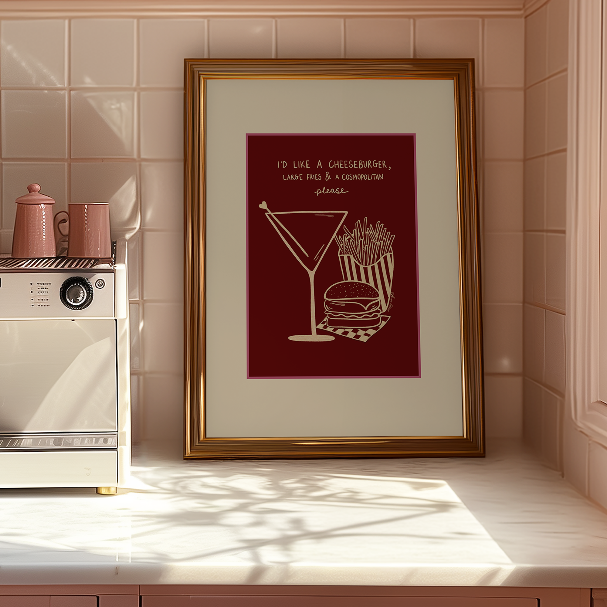 Cheeseburger,Fries & Cosmopolitan Print