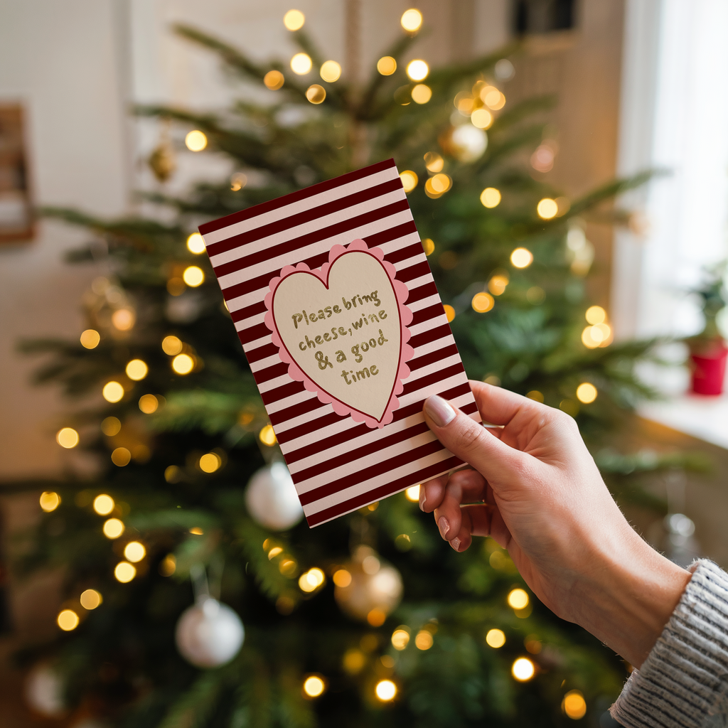 Please Bring Cheese, Wine & A Good Time Christmas Card
