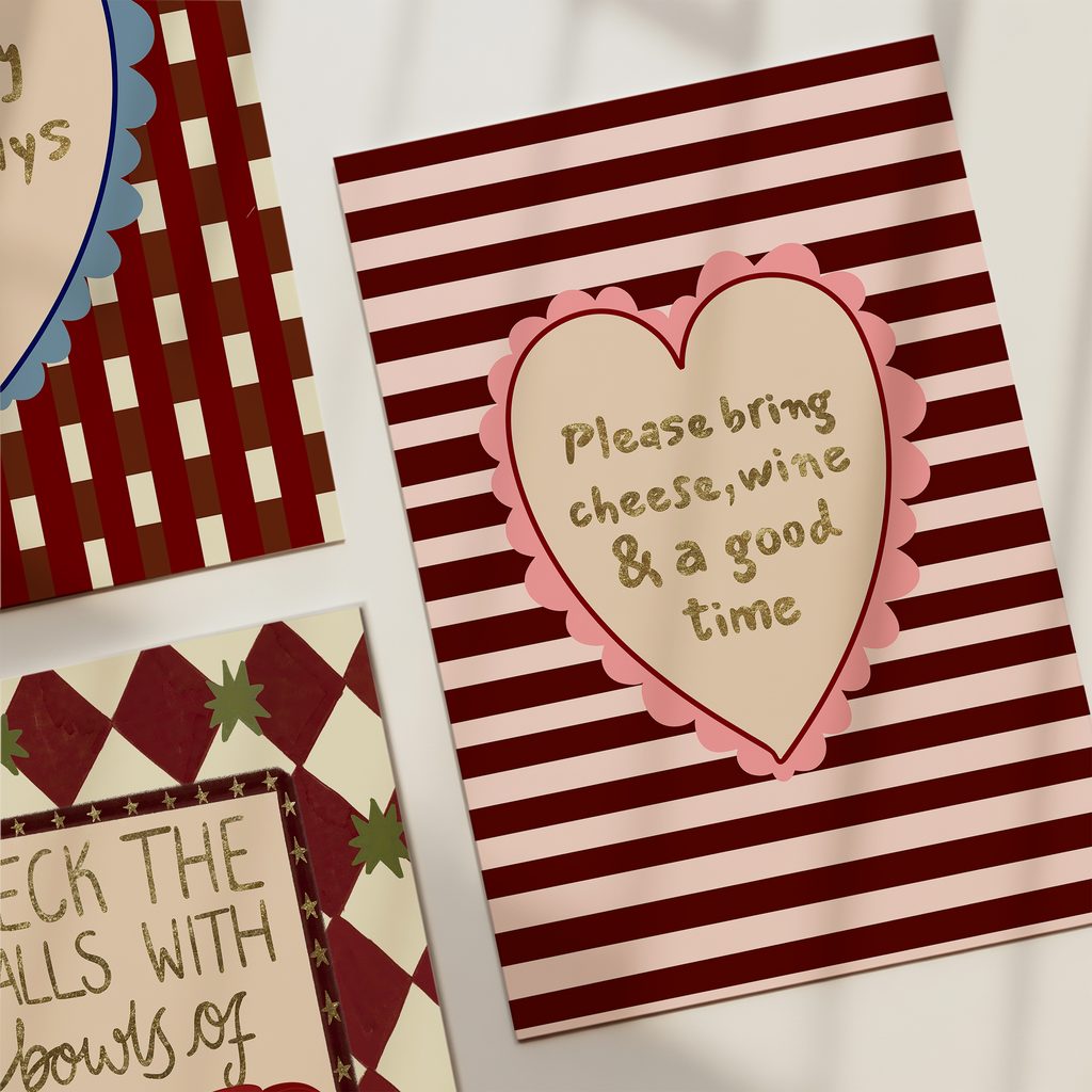 Please Bring Cheese, Wine & A Good Time Christmas Card