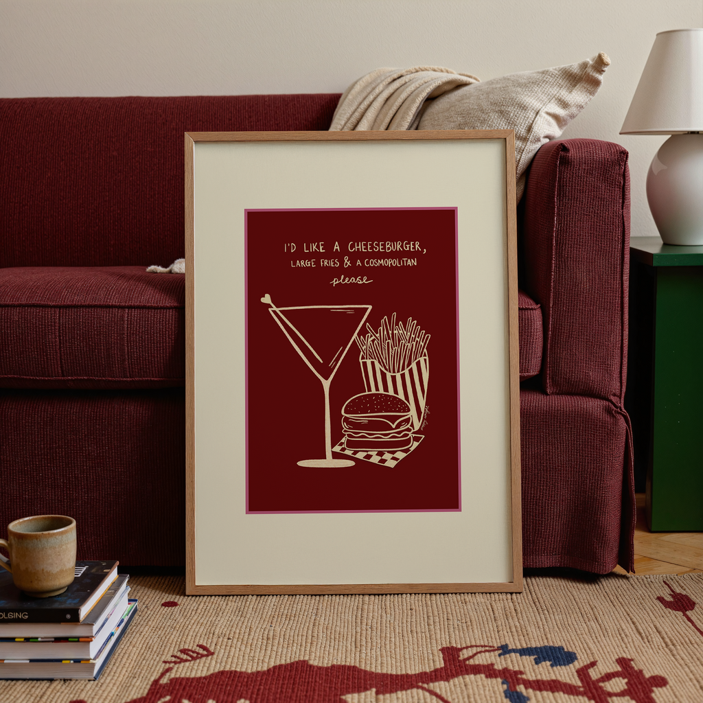 Cheeseburger,Fries & Cosmopolitan Print